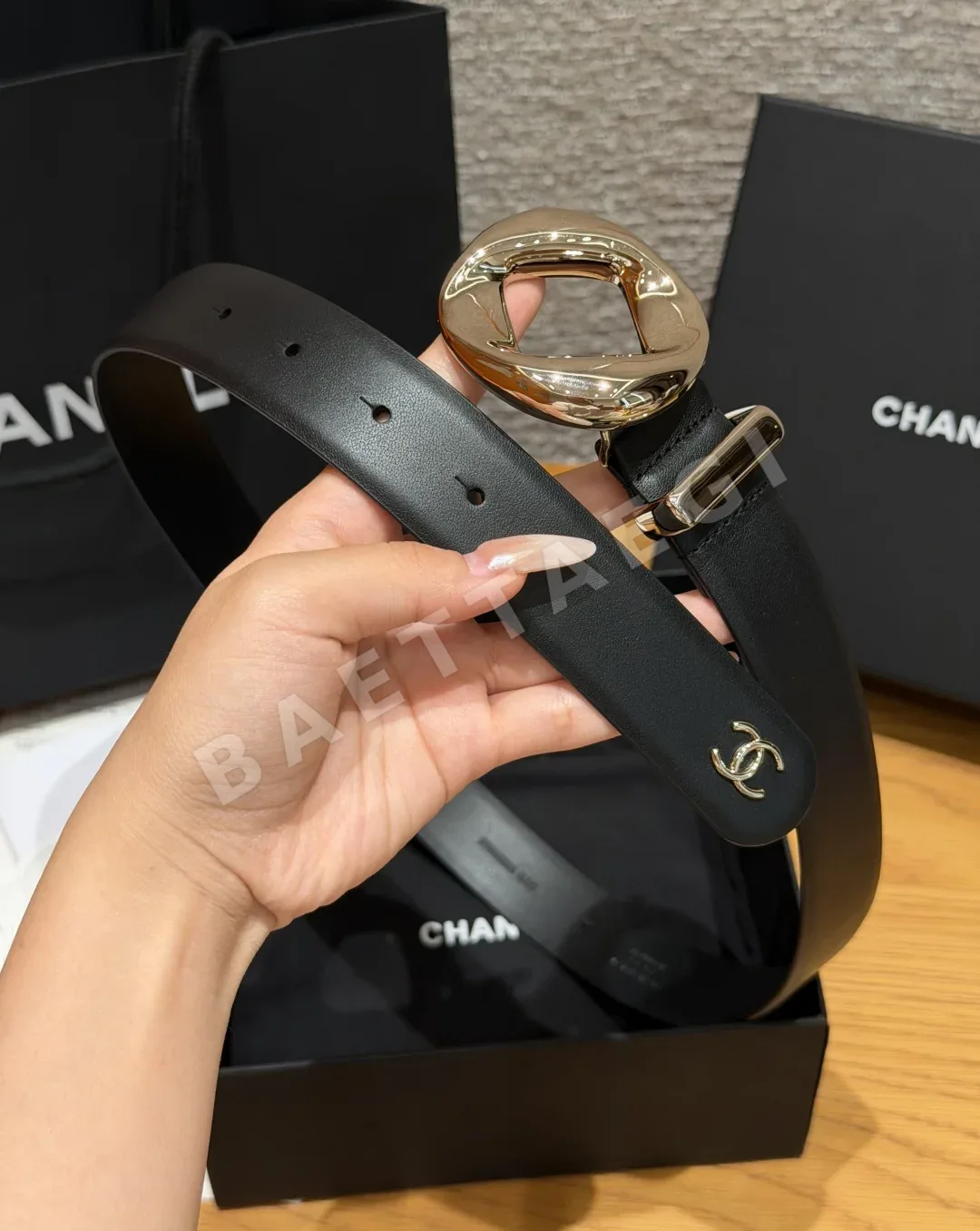 샤넬 가죽 더블 C 로고 벨트 상세 이미지 4