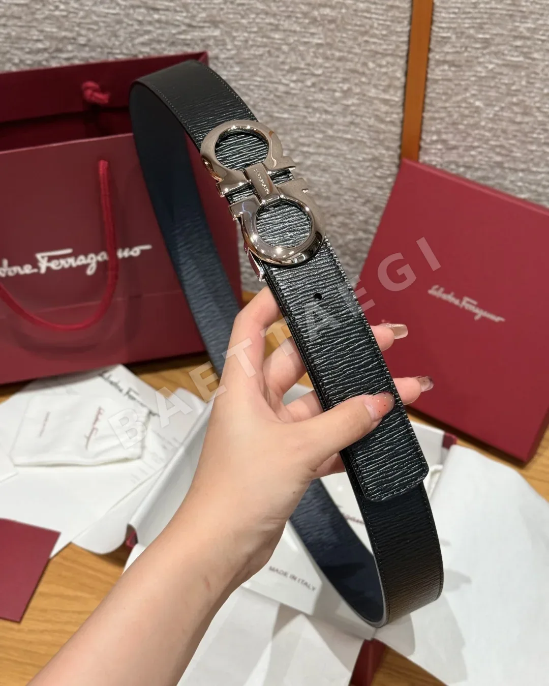 페레가모 간치니 버클 양면 가죽 벨트 상세 이미지 3