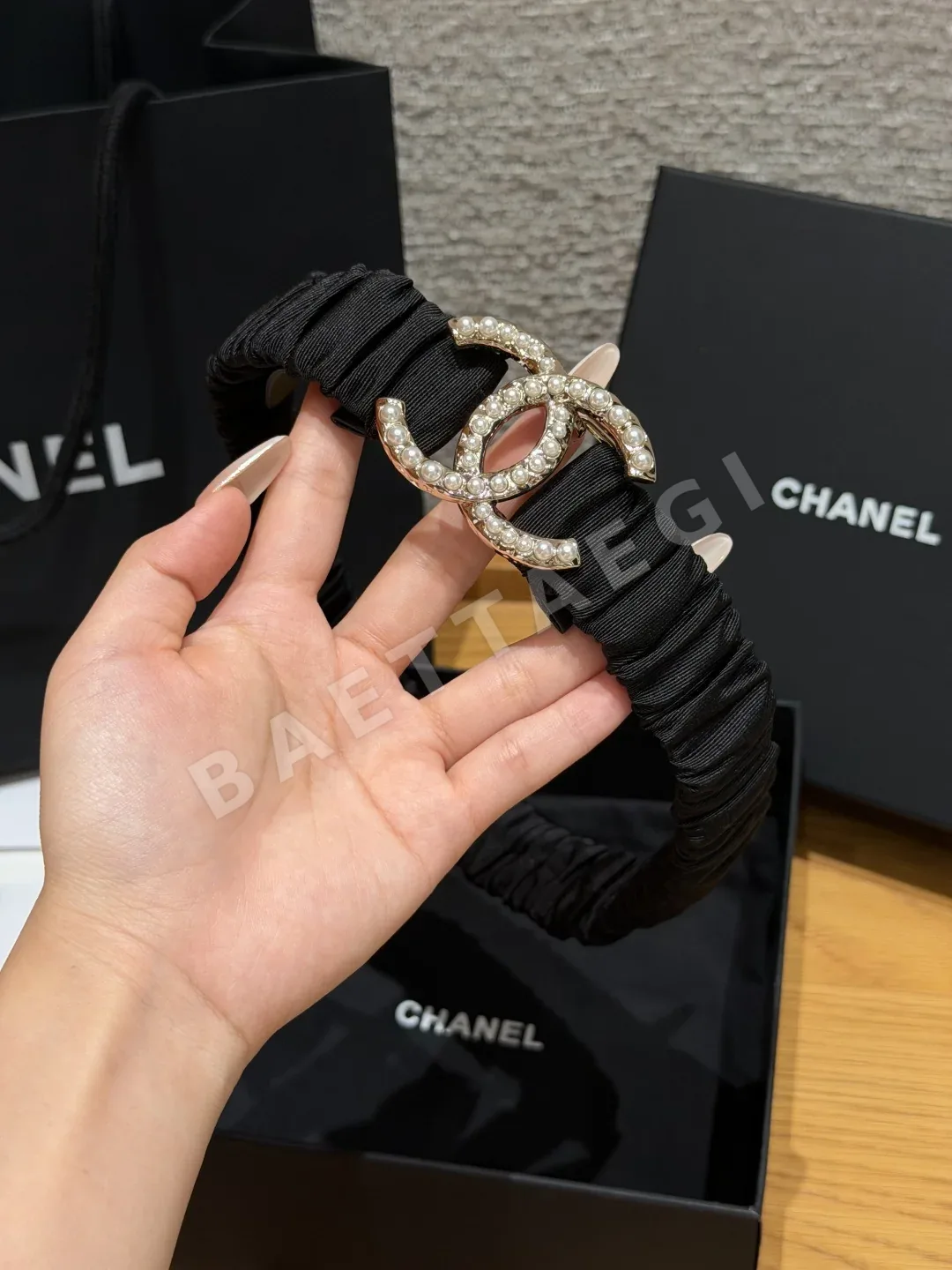 샤넬 플리츠 램스킨 진주 더블 C 스트레치 벨트 상세 이미지 2