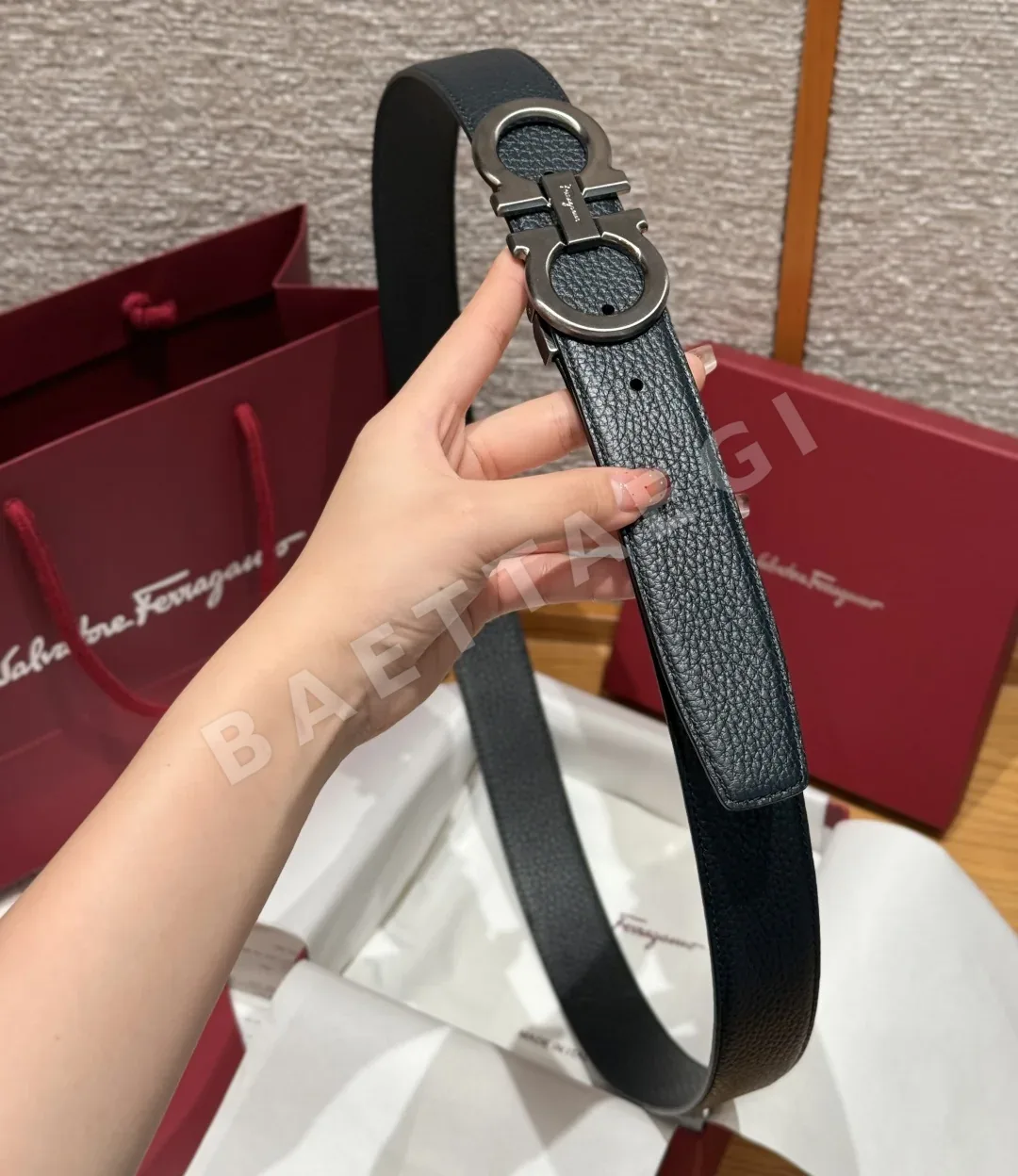 페레가모 간치니 버클 양면 가죽 벨트 상세 이미지 4