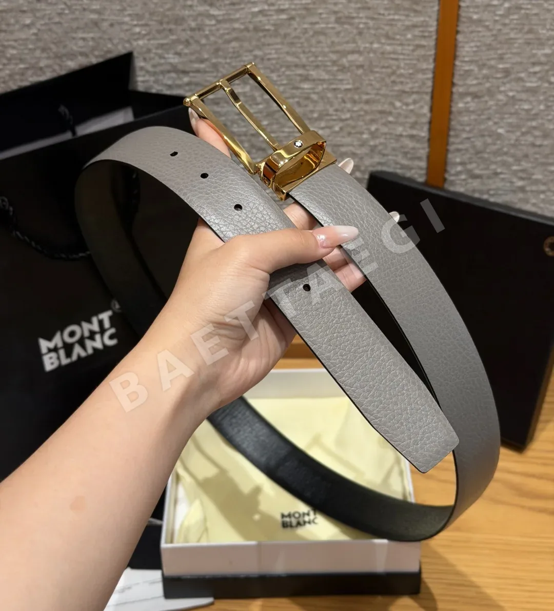 몽블랑 사다리꼴 버클 양면 자동 조절 벨트 상세 이미지 7