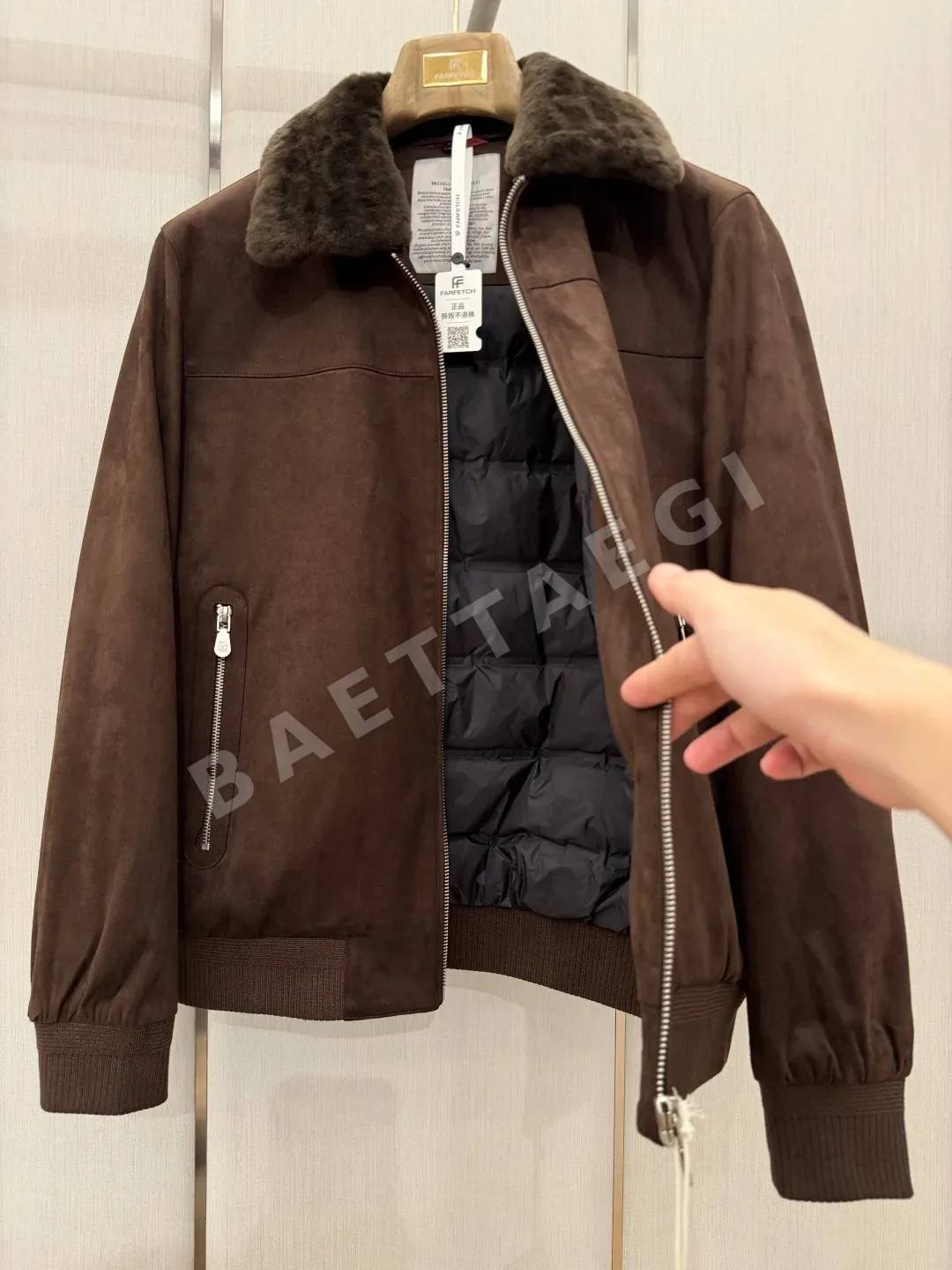 브루넬로쿠치넬리 스웨이드 래빗 퍼 카라 다운 자켓 상세 이미지 8