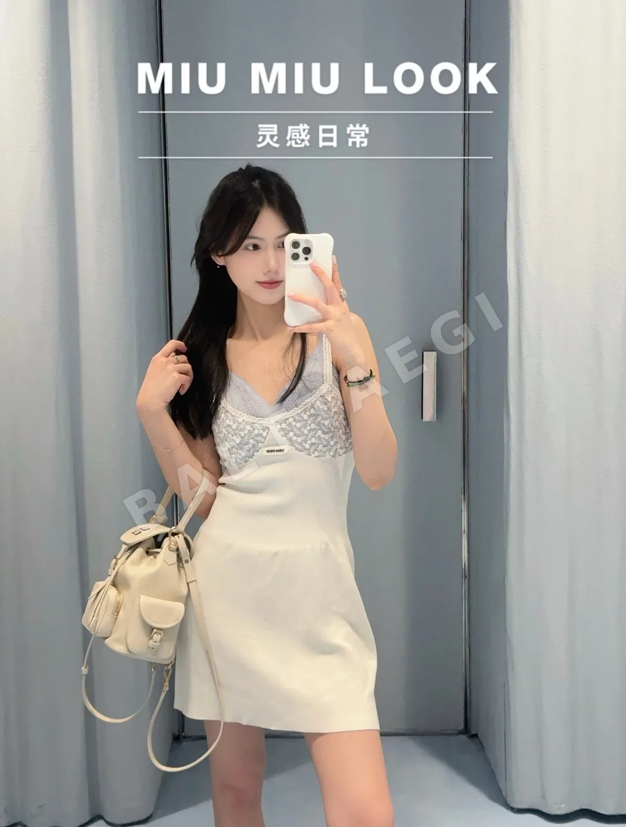 미우미우 레이스 자수 슬립 원피스 상세 이미지 11