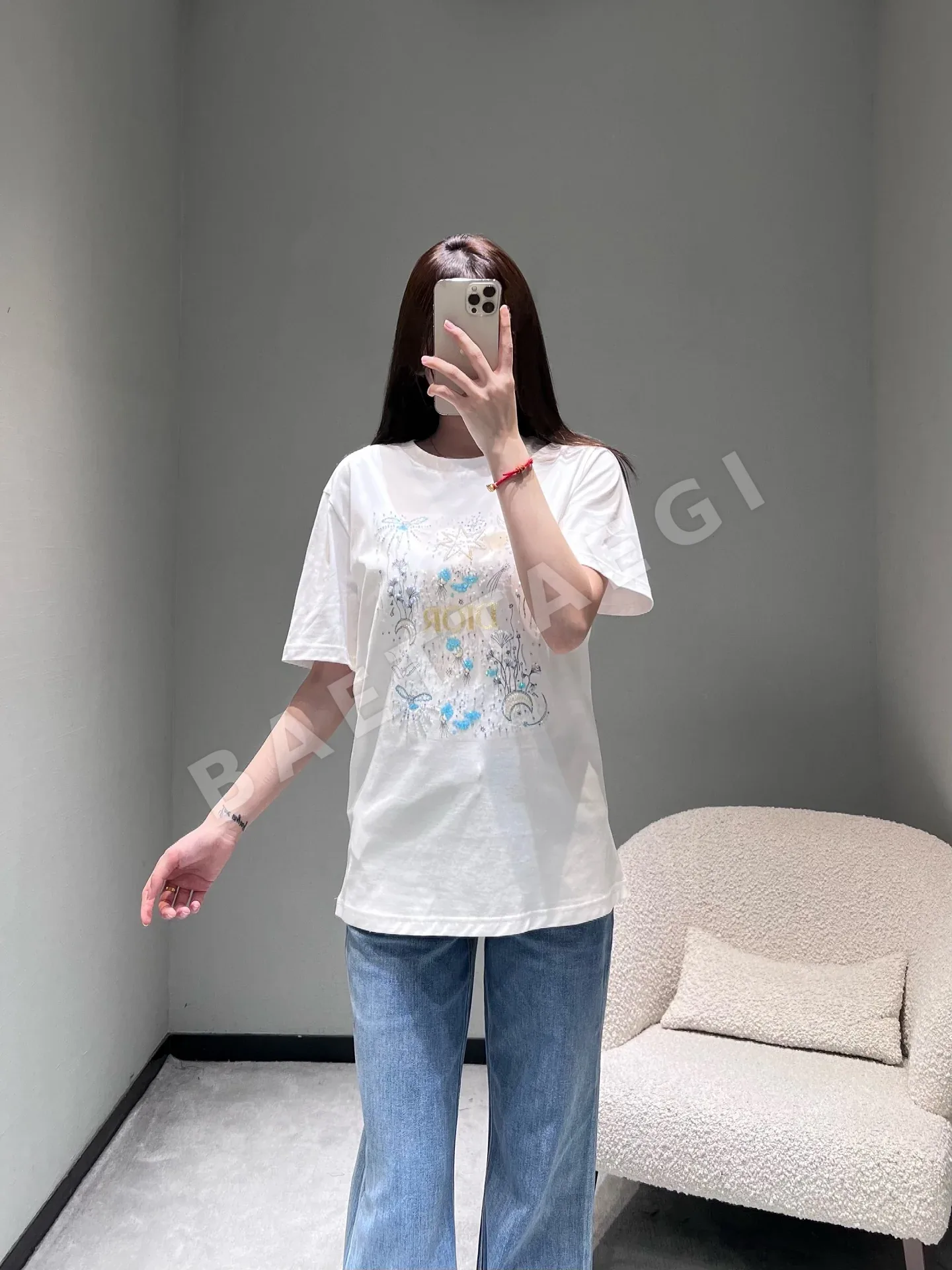 디올 별하늘 자수 여성 반팔 티셔츠 54306