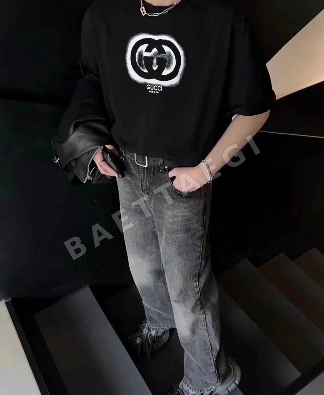 구찌 더블 G 인터로킹 프린트 크루넥 반팔 티셔츠 상세 이미지 6