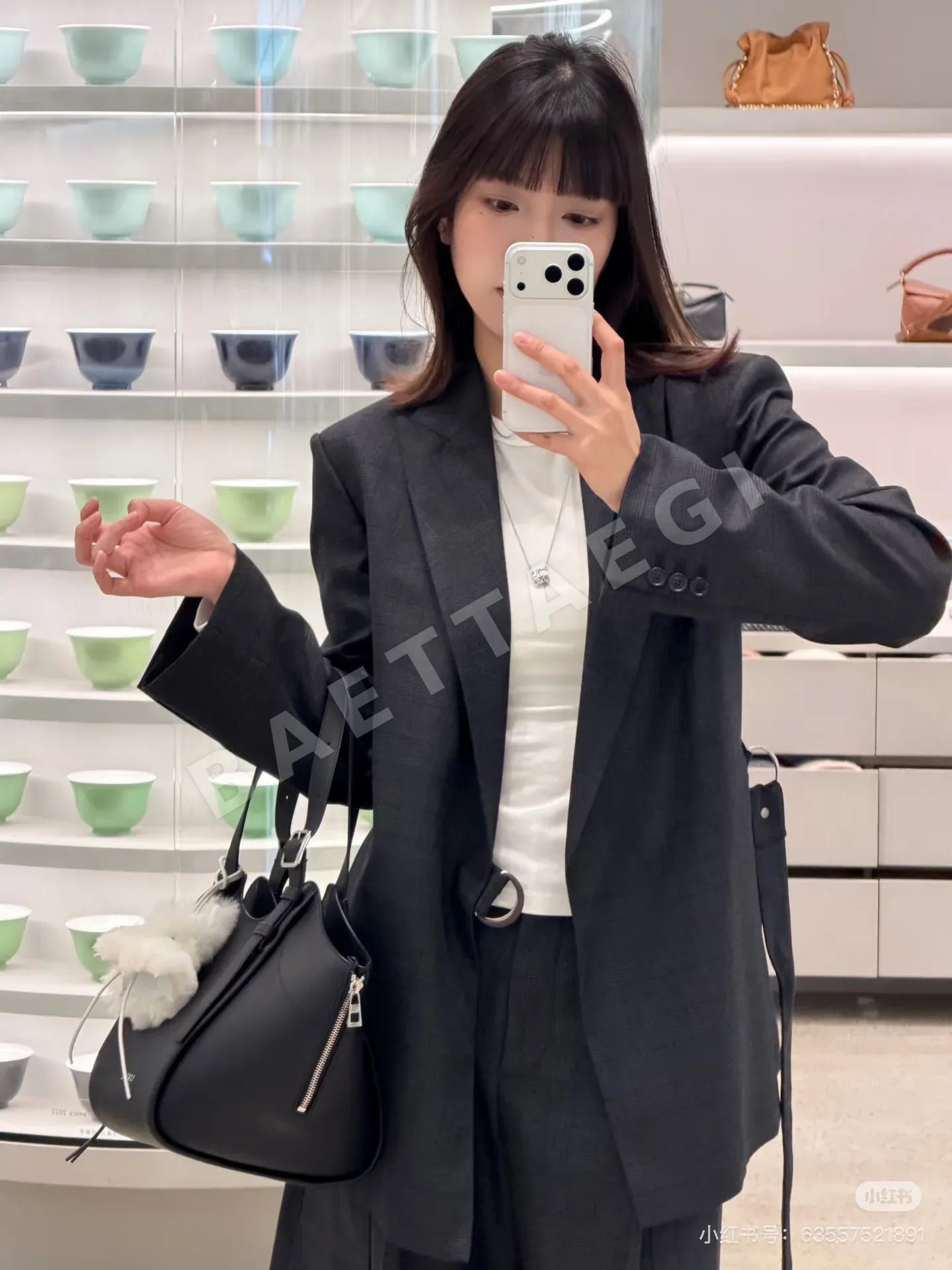 로에베 불규칙 체크 울 테일러드 세트 상세 이미지 3