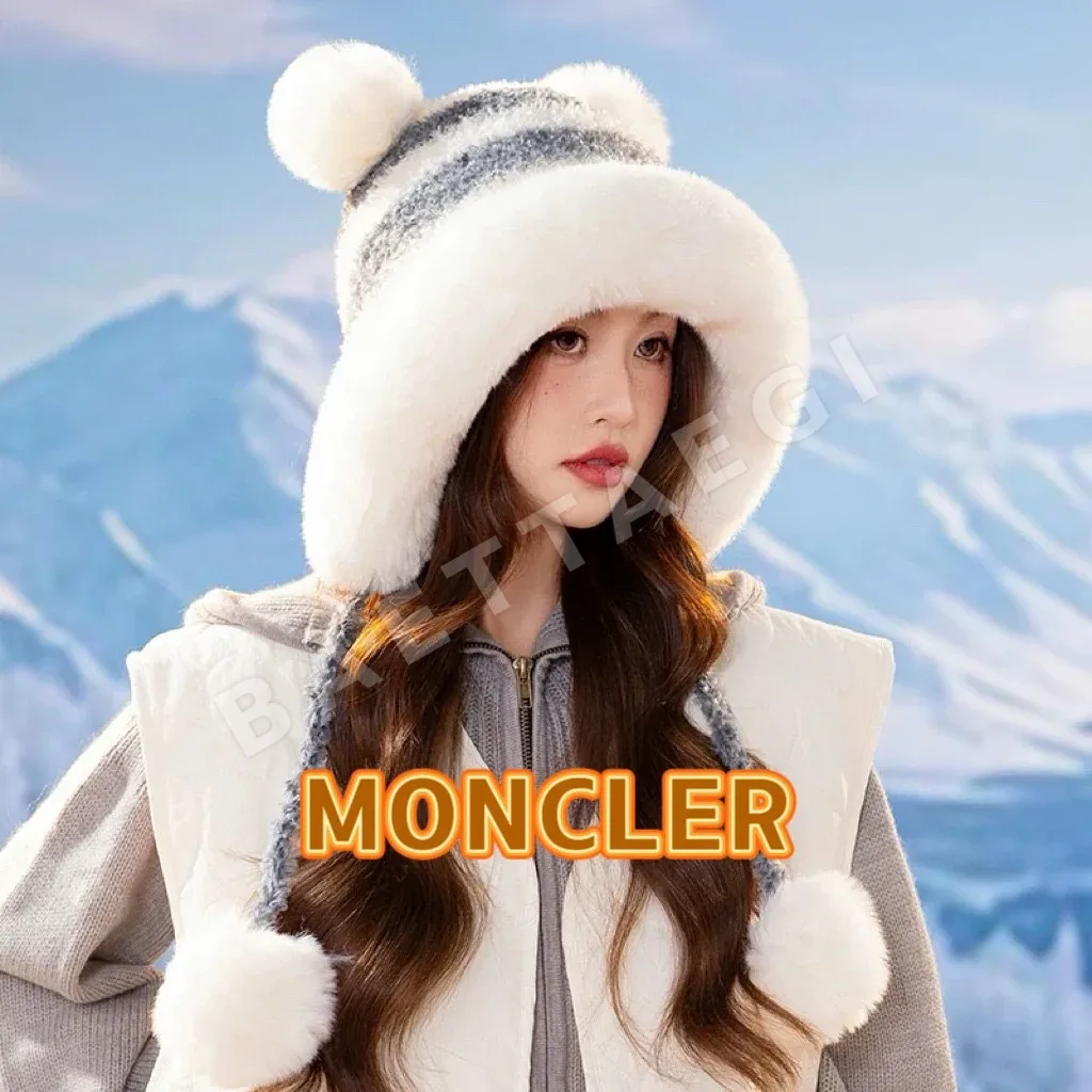 몽클레르 컬러블록 스트라이프 플리스 모자 186876
