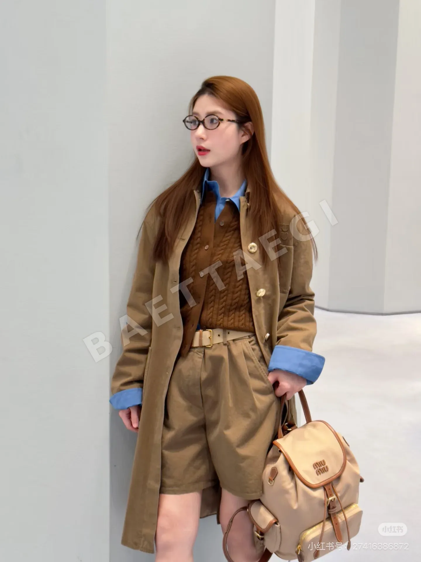 미우미우 카키 벨트 트렌치코트 자켓 상세 이미지 14