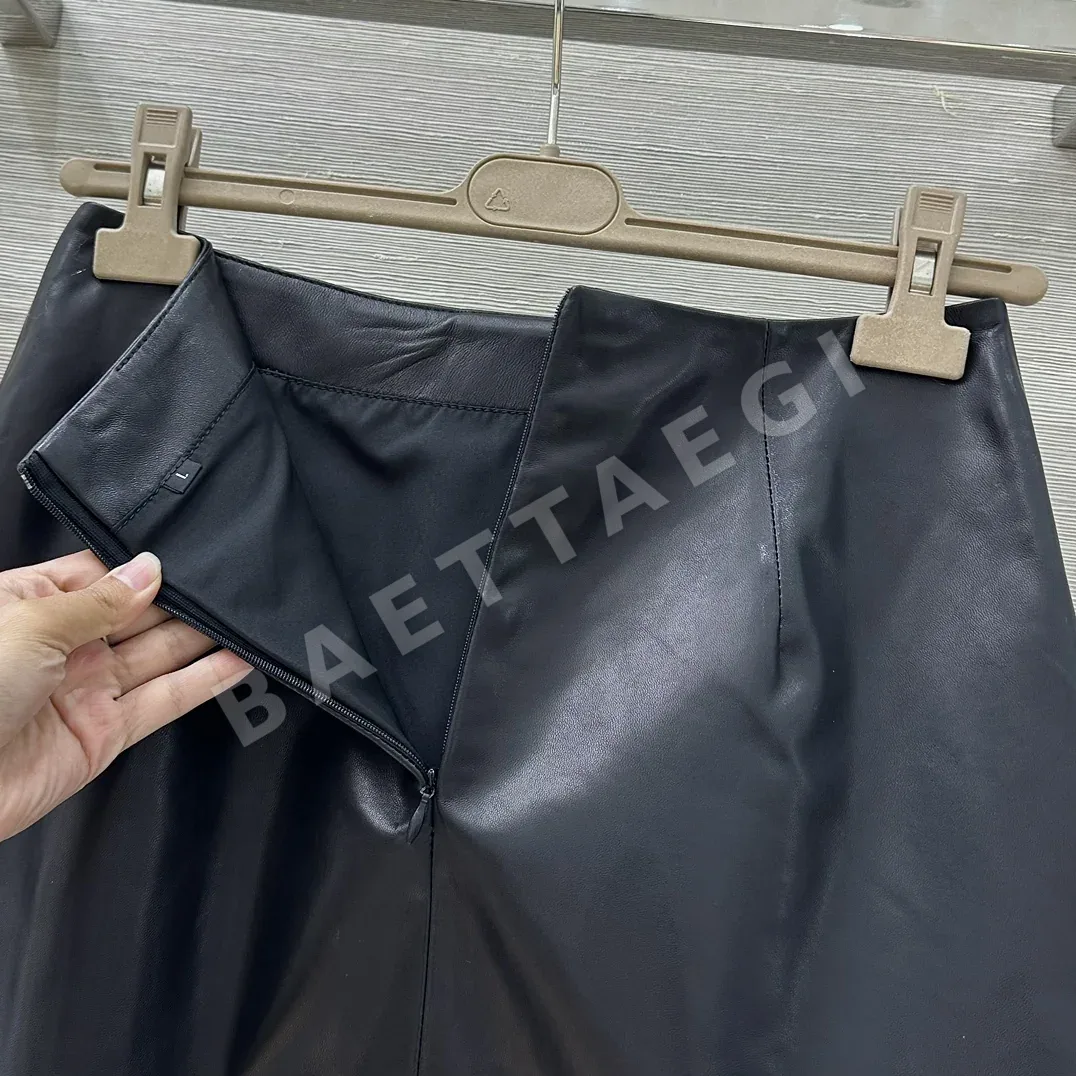 스키아파렐리 하이웨이스트 천연 가죽 미디 스커트 상세 이미지 7