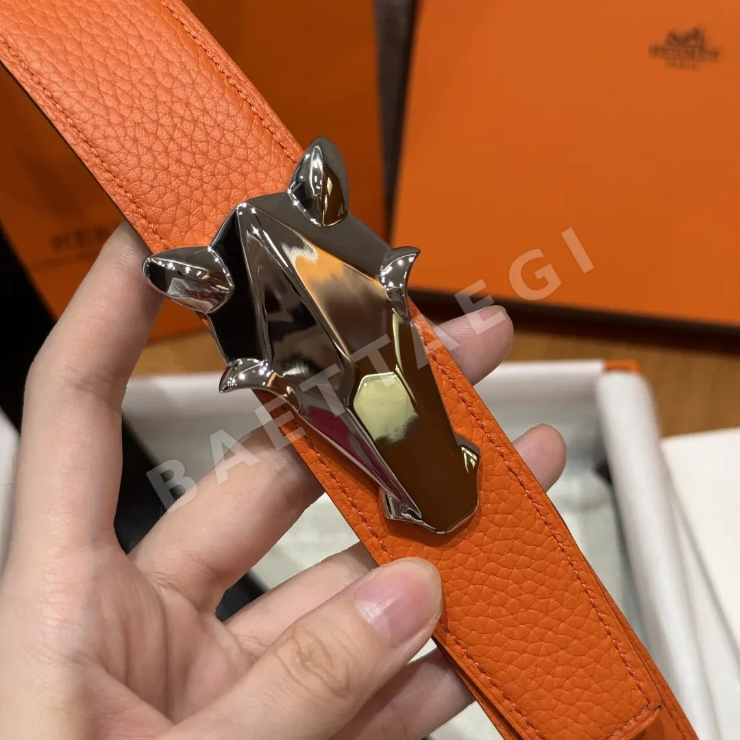 에르메스 요트 체인 댕글 링크 버클 양면 카프스킨 벨트 상세 이미지 5