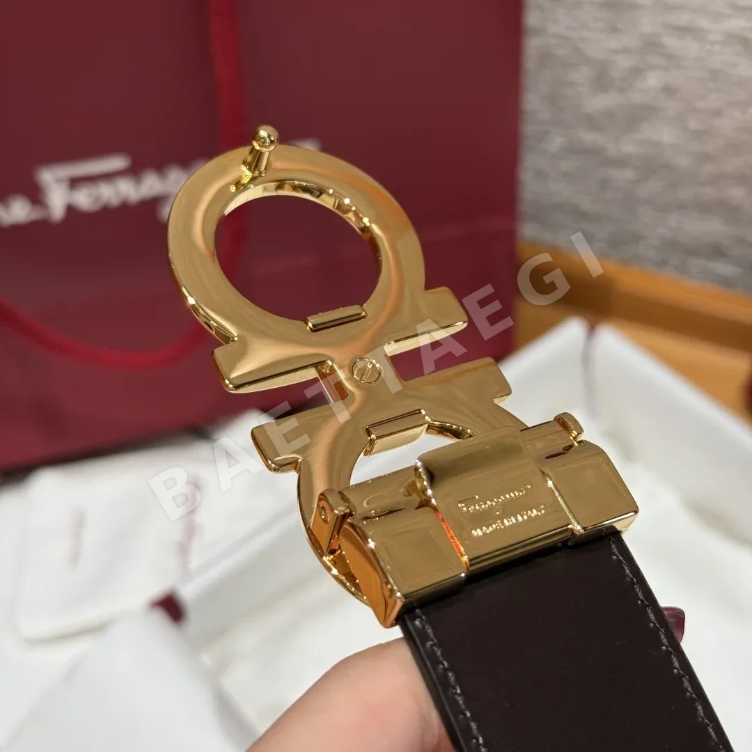페레가모 간치니 골드 버클 가죽 양면 벨트 상세 이미지 7