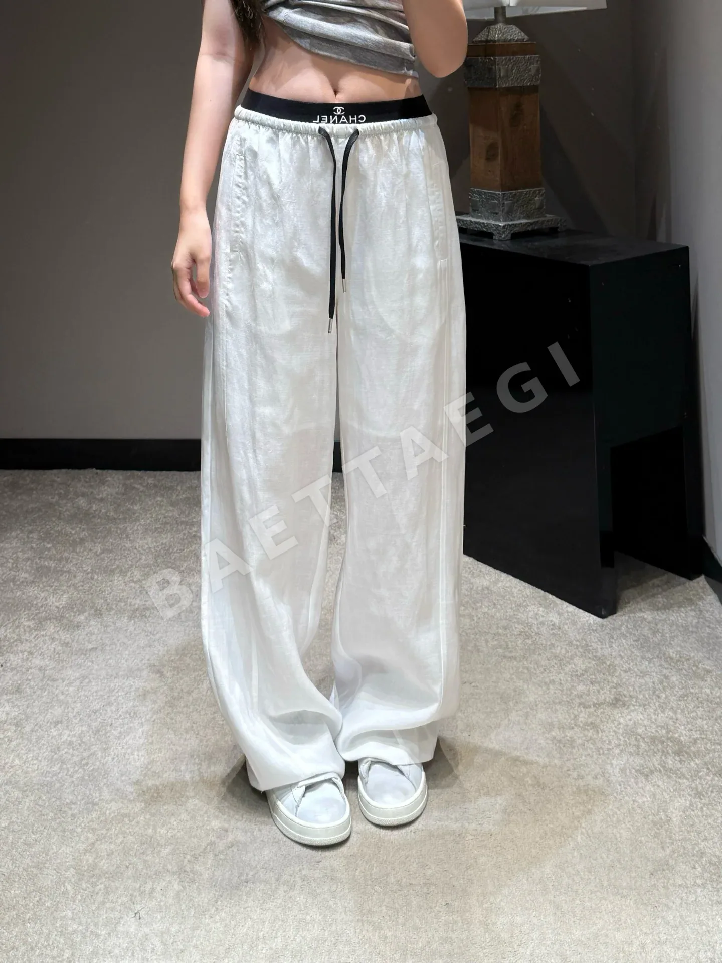 샤넬 린넨 혼방 와이드 바지 104085