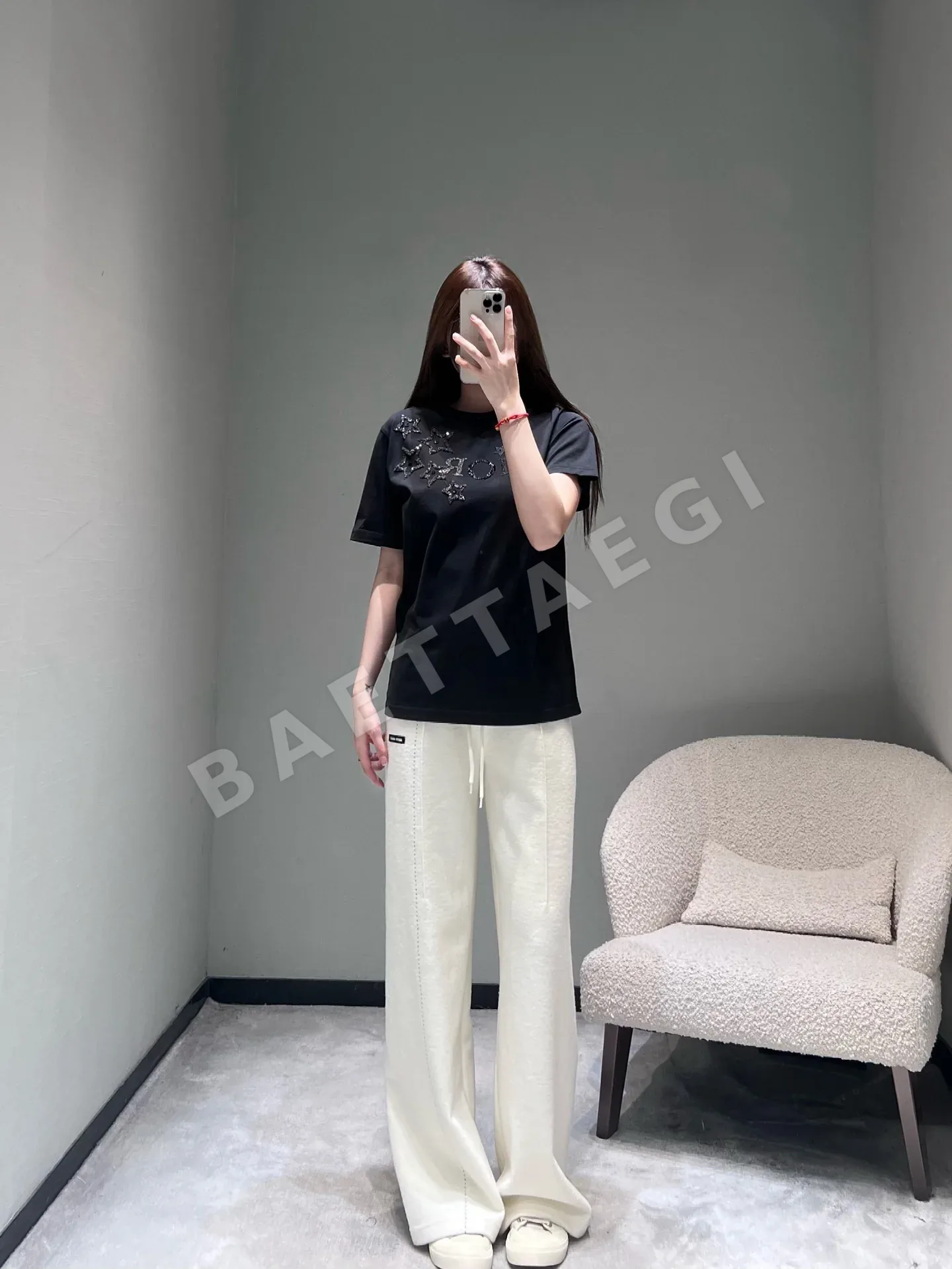 디올 CD 스타 장식 별 반팔 티셔츠 상세 이미지 4