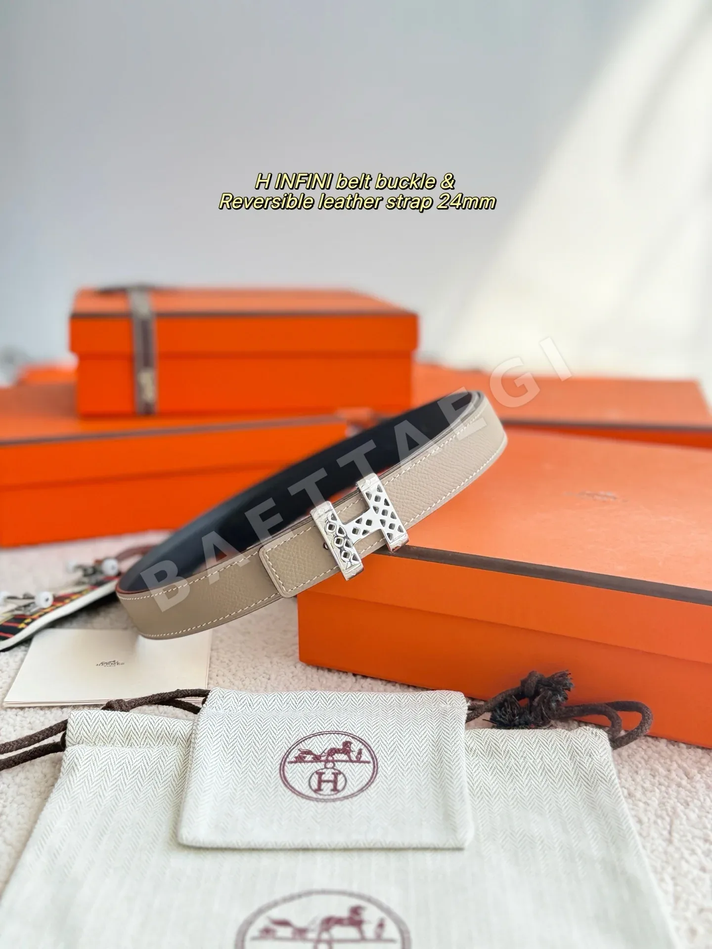 에르메스 H INFINI 금장 앱송 가죽 벨트 58852