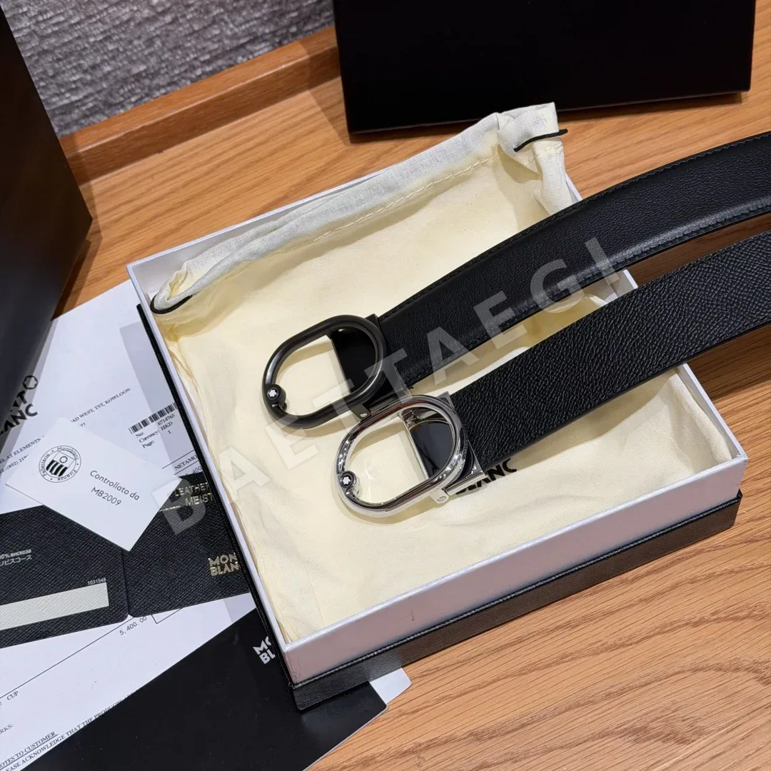 몽블랑 오벌 버클 리버시블 가죽 벨트 180404