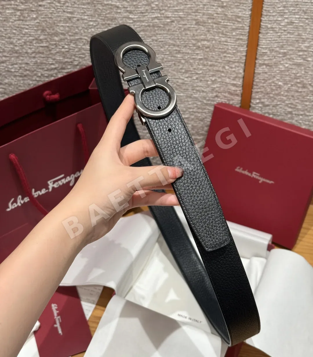 페레가모 간치니 버클 양면 가죽 벨트 상세 이미지 3