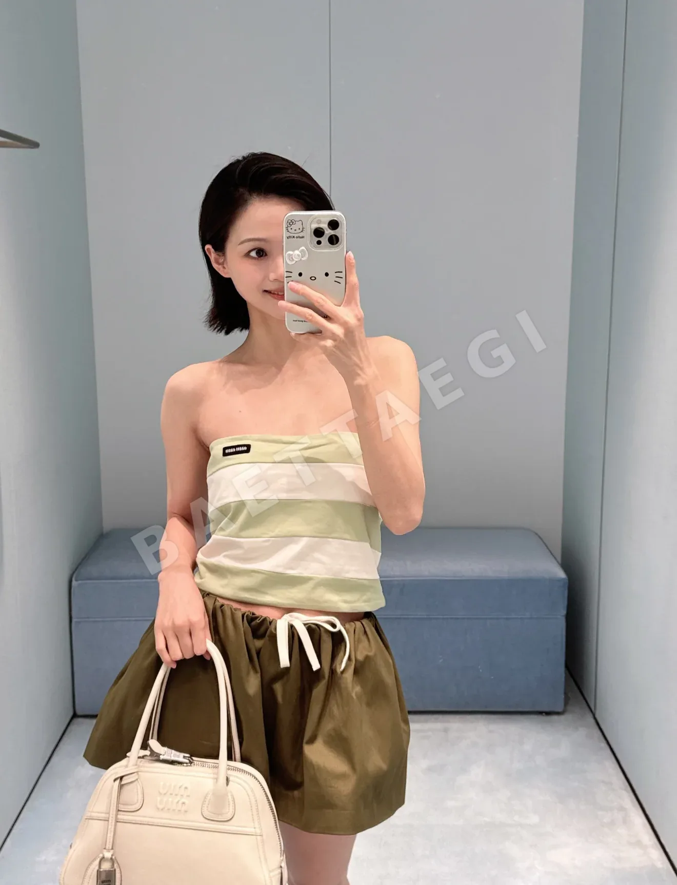미우미우 스트라이프 코튼 반팔 탑 상세 이미지 7