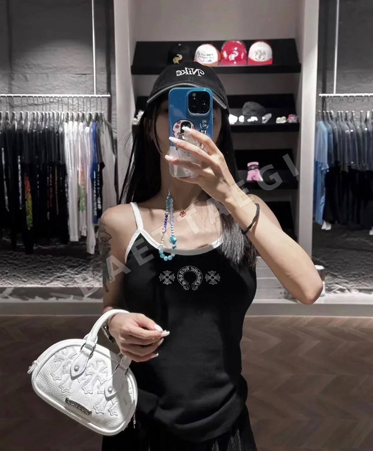 크롬하츠 화이트 텀블 소가죽 볼링 백 상세 이미지 5