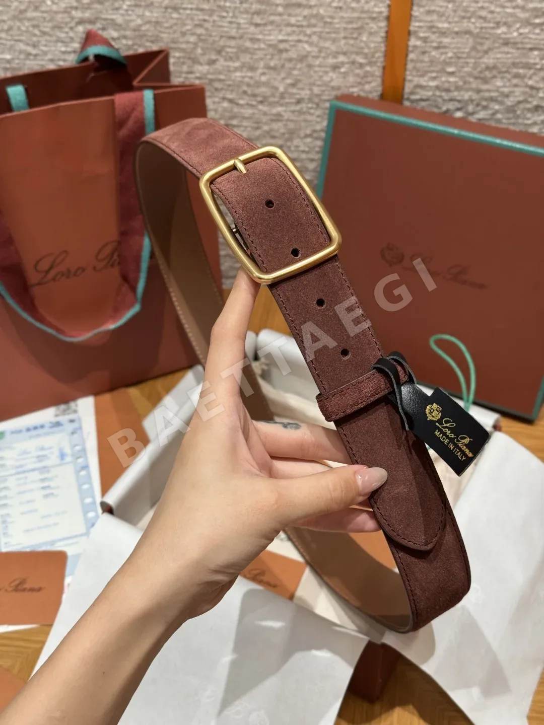 로로피아나 팔라듐 버클 스플릿 카우 스웨이드 벨트 상세 이미지 3