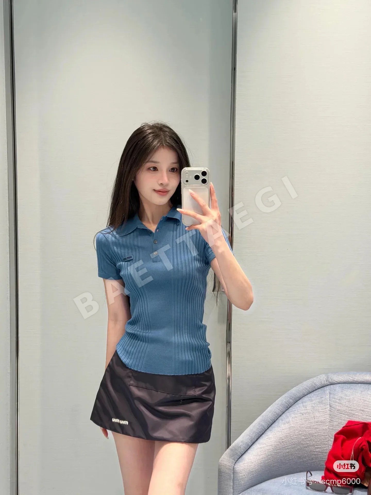 미우미우 폴로 카라 반팔 니트 티셔츠 상세 이미지 3