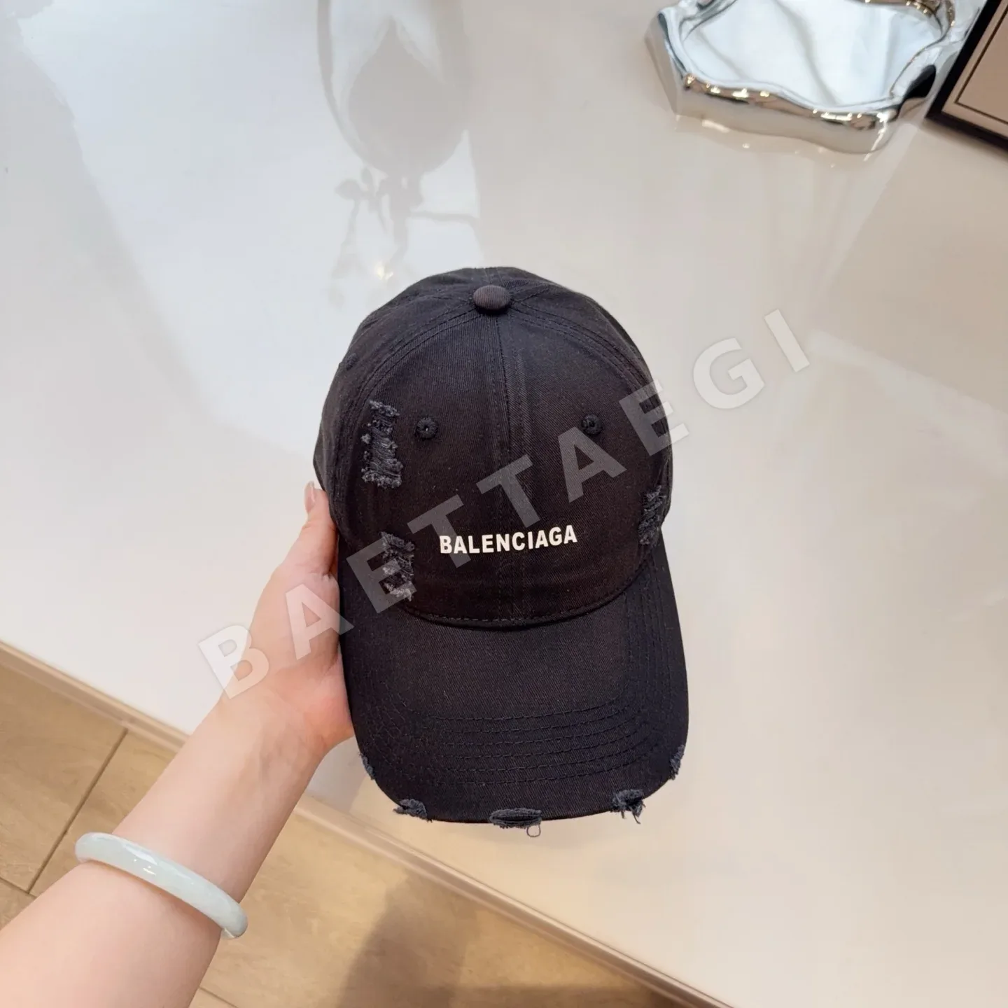 발렌시아가 워싱 데미지 면 야구모자 상세 이미지 8