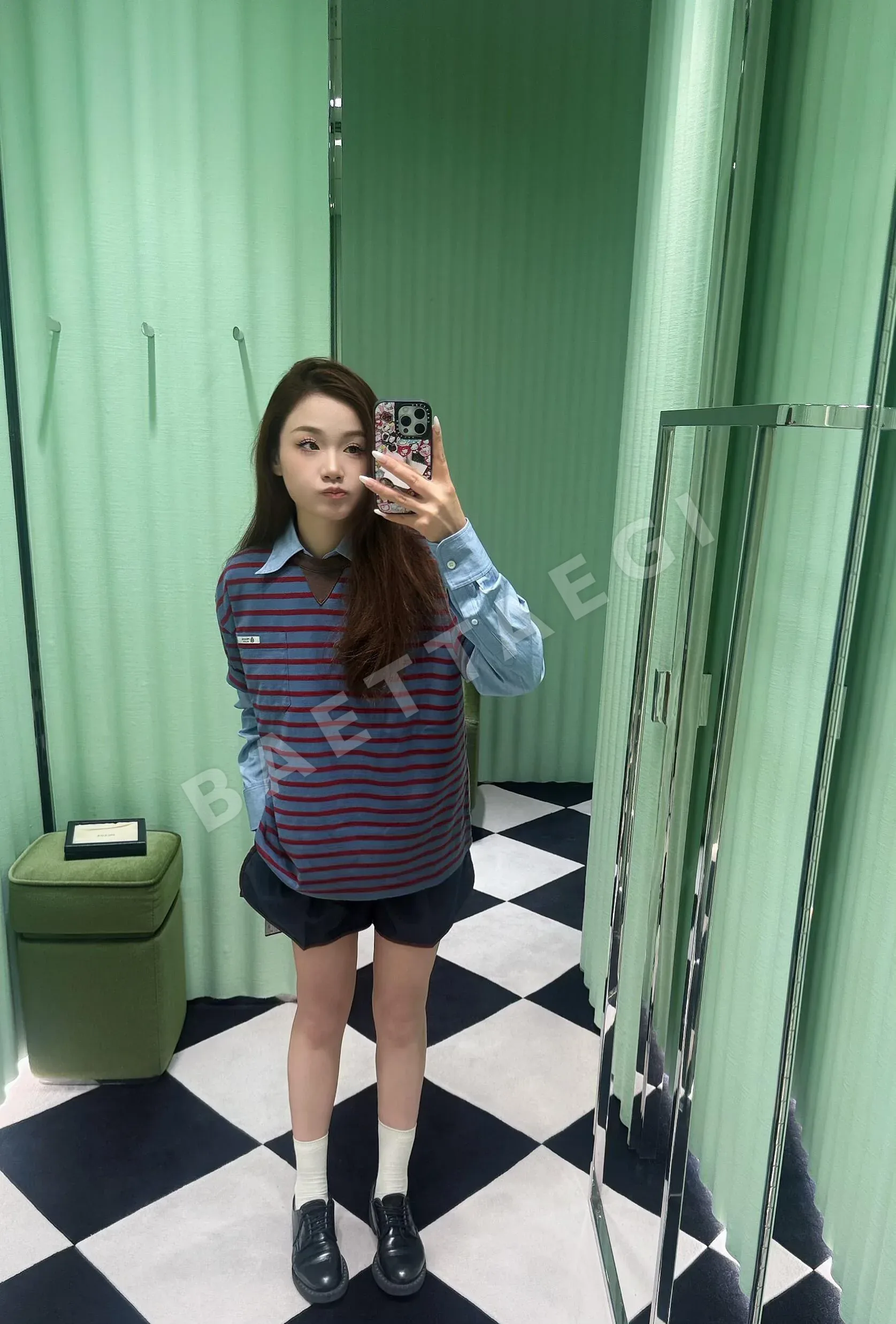 프라다 스트라이프 오버핏 코튼 반팔 티셔츠 상세 이미지 8