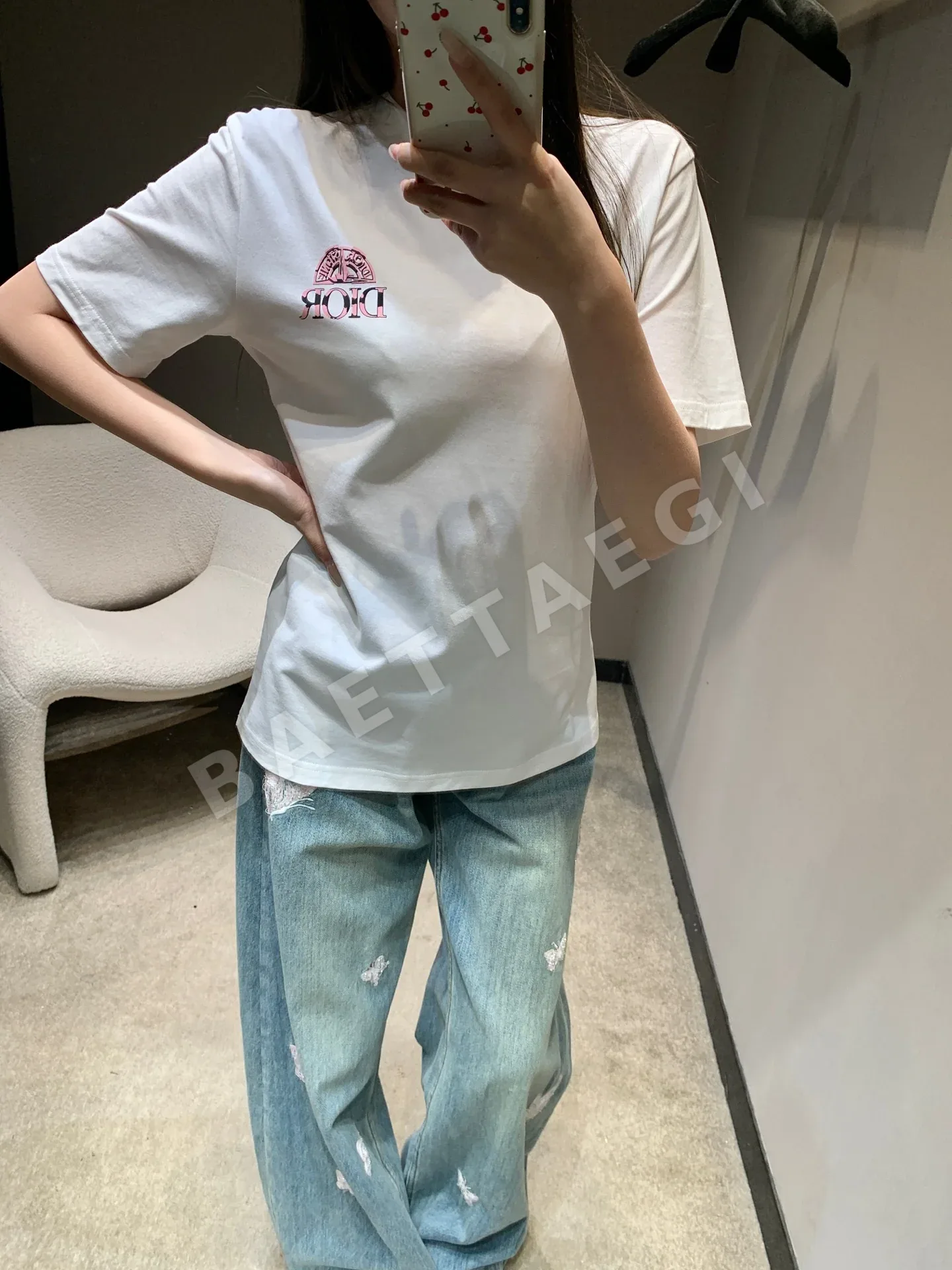 디올 레터 프린트 반팔 티셔츠 상세 이미지 8