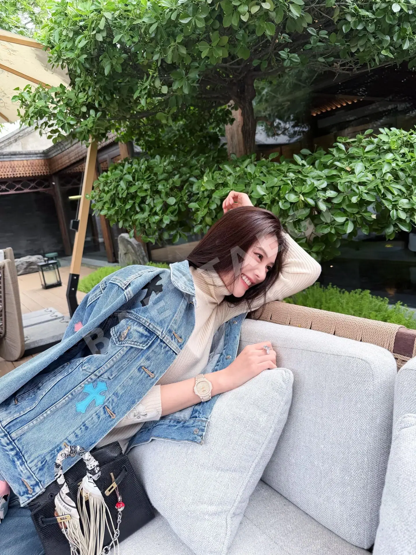 크롬하츠 크로스 패턴 실버 버클 가죽 데님 자켓 상세 이미지 7