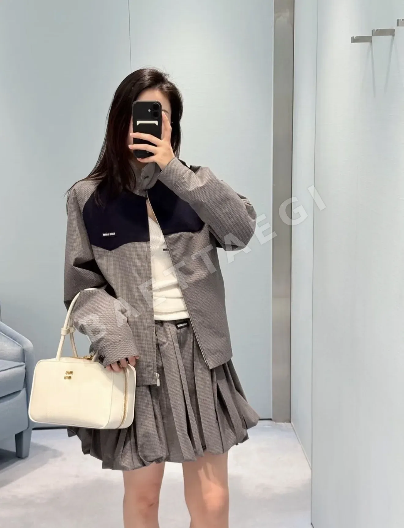 미우미우 체크 패치워크 울 자켓 상세 이미지 6