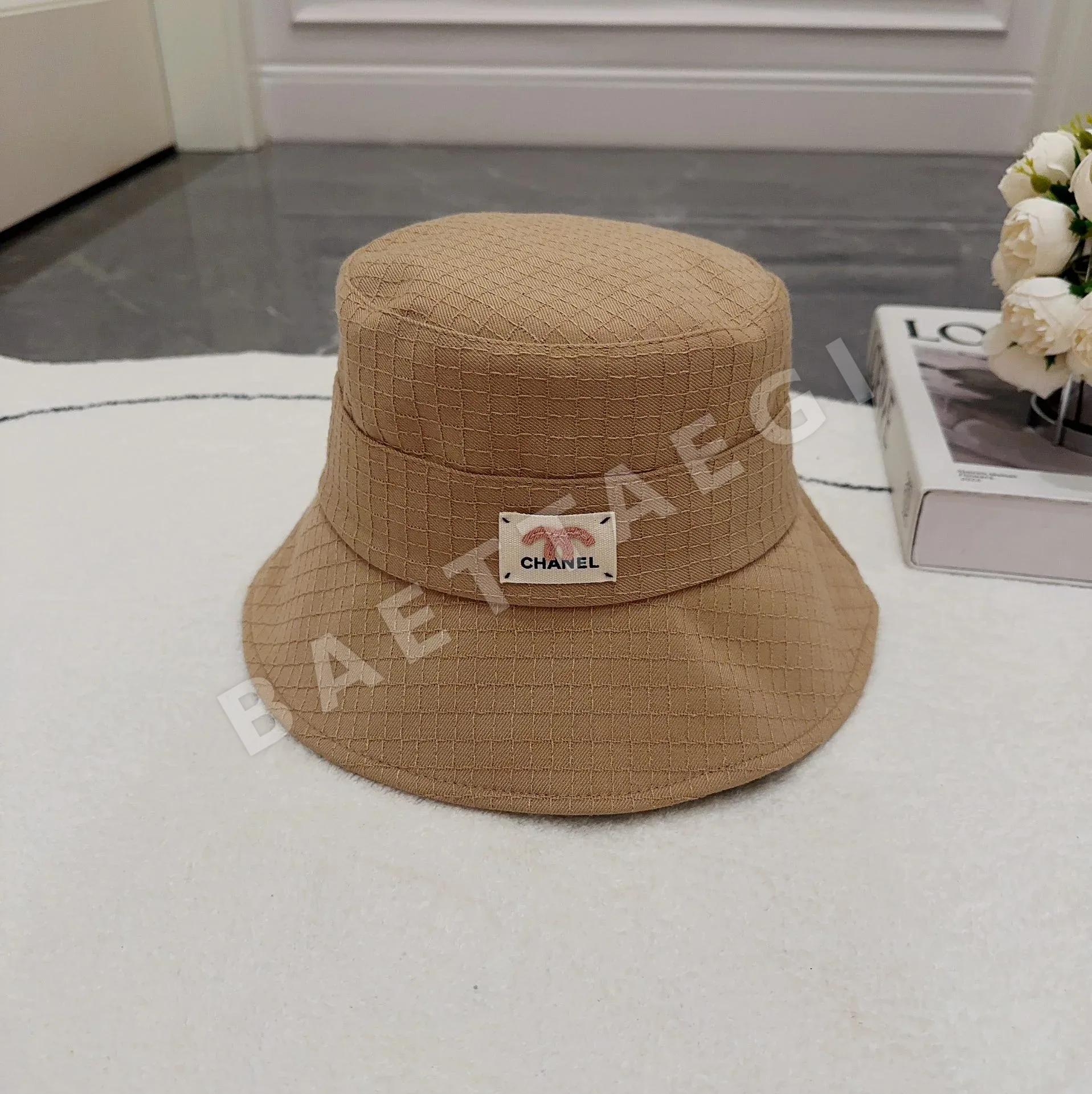 샤넬 체크 코튼 기모 버킷햇 82746