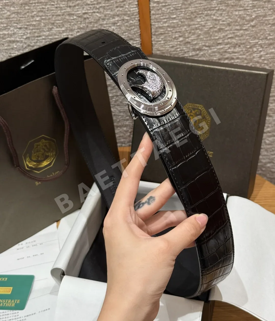 스테파노리치 크로커다일 소가죽 이글 버클 벨트 상세 이미지 3
