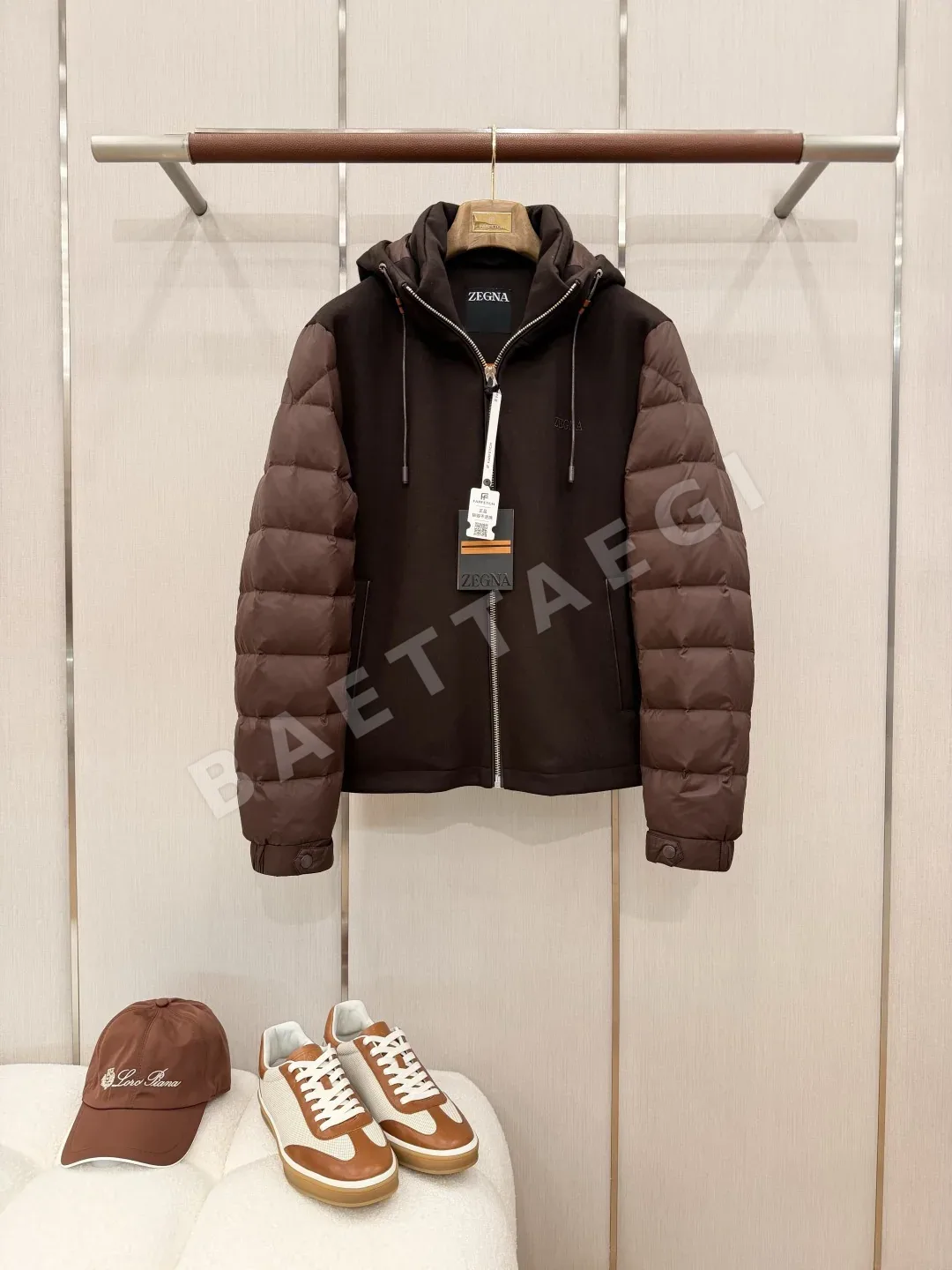 제냐 후드 패치워크 남성 패딩 상세 이미지 2