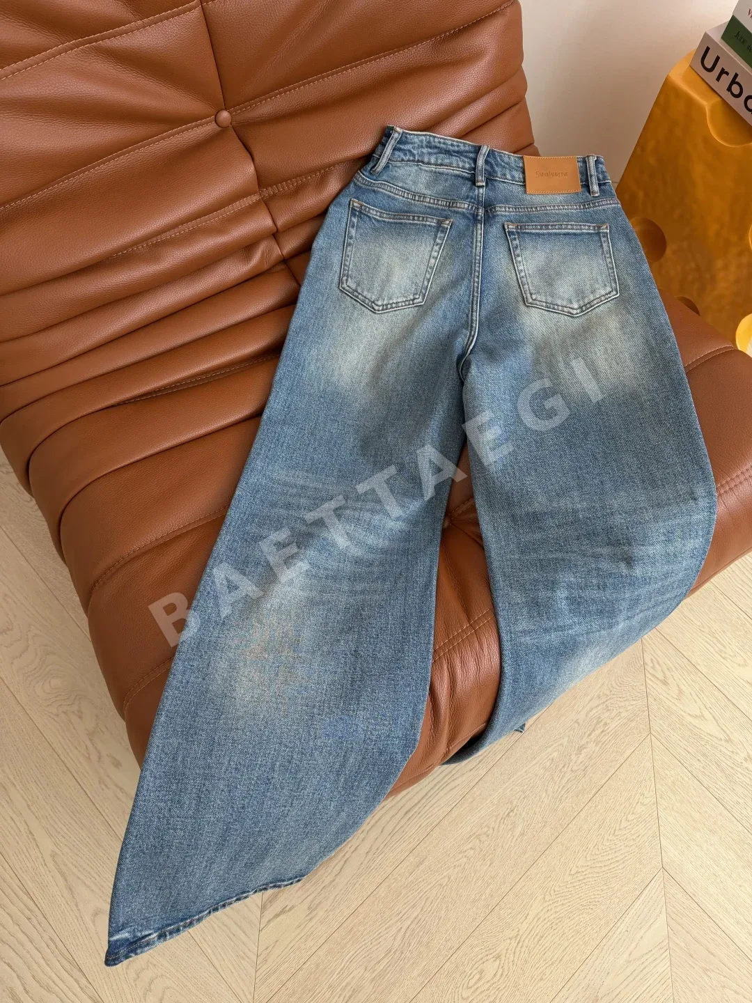 생로랑 레트로 워시 스트레이트 레그 진 바지 상세 이미지 8