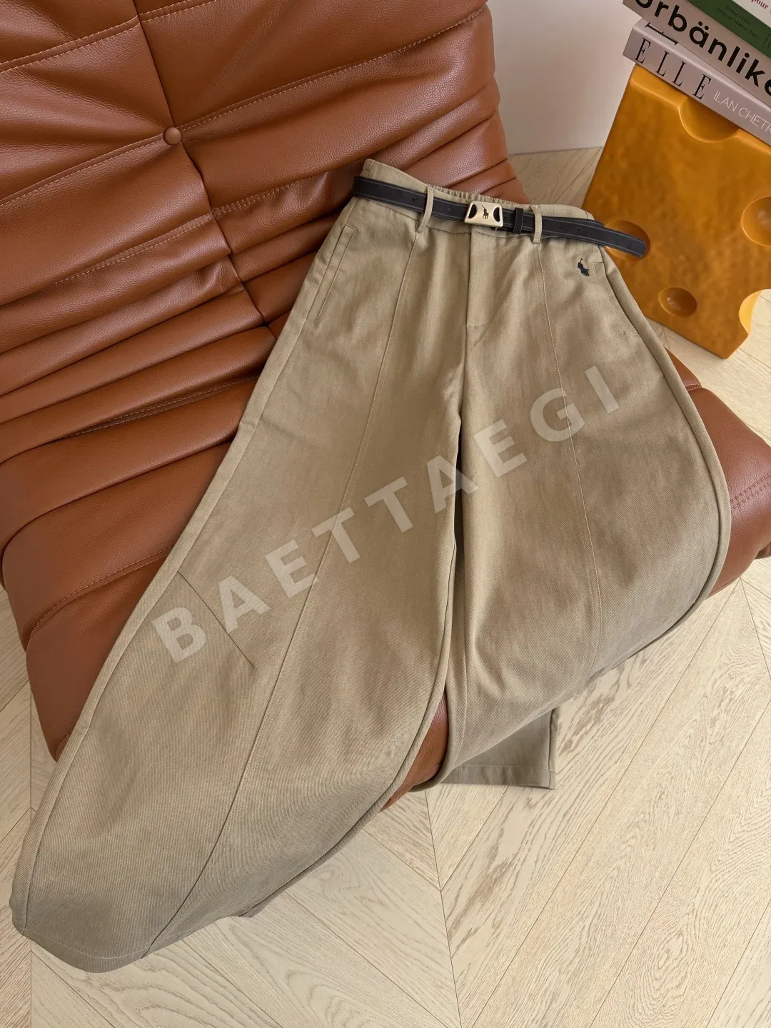 폴로 포니 자수 벨트 장식 와이드 레그 바지 상세 이미지 4