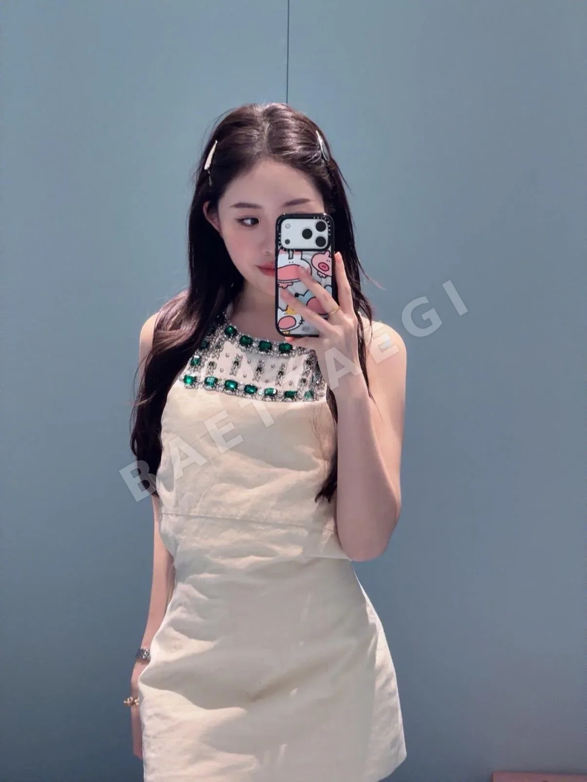미우미우 A라인 폴로 카라 민소매 원피스 상세 이미지 4