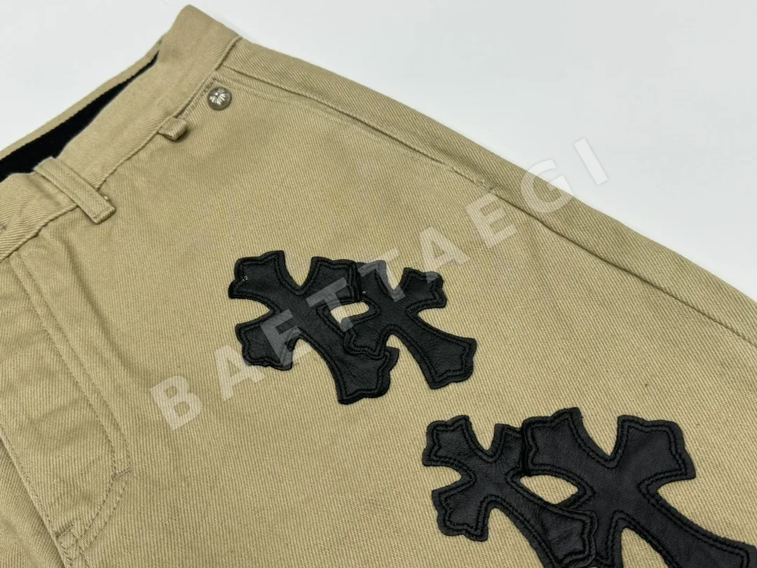 크롬하츠 카키 가죽 남성 바지 상세 이미지 5