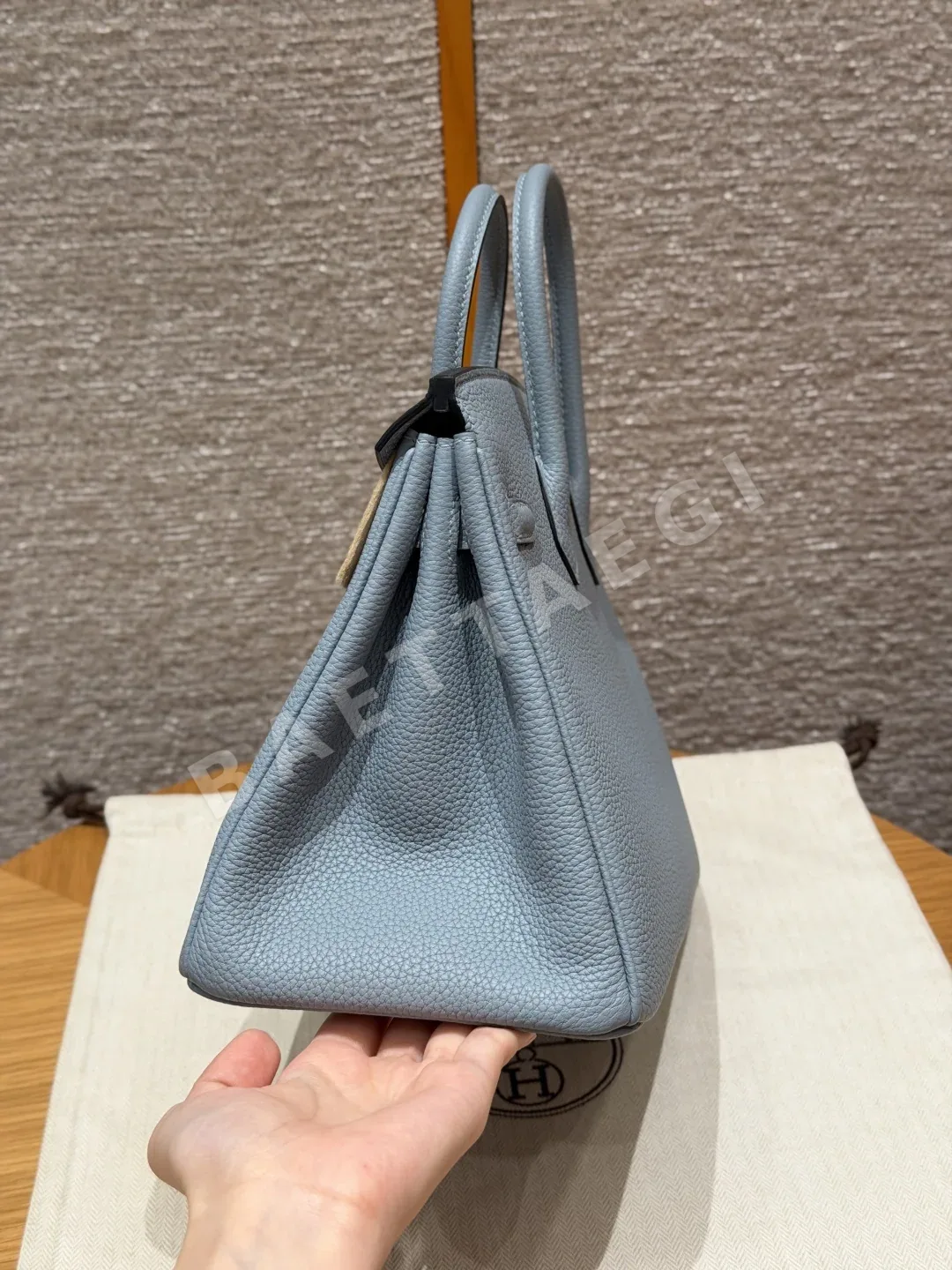 에르메스 버킨 25 린넨 블루 토고 가죽 가방 상세 이미지 4