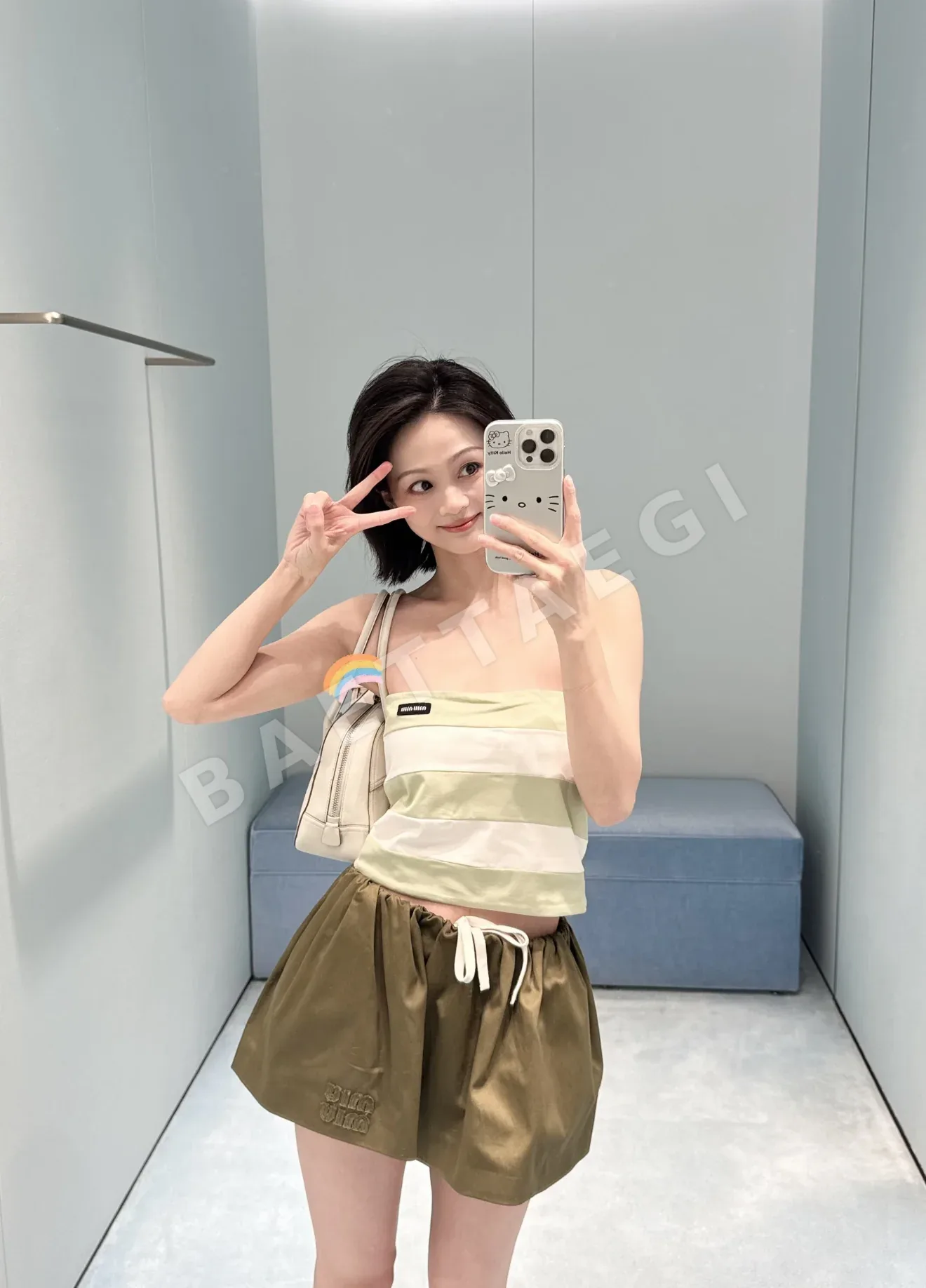 미우미우 스트라이프 코튼 반팔 탑 상세 이미지 2